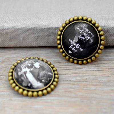 Memorial Vintage Brosche mit Wunschtext oder Foto – Persönliches Andenken für die Hochzeit