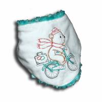 Besticktes Baby-Halstuch Kinder-Halstuch Teddy auf Fahrrad mit Namen Dreieckstuch Schal aus kuschelweichem Plüsch Bild 1