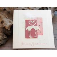 Glückwunschkarte zur Hochzeit, Hochzeitskarte mit Flamingo-Motiv und Feder Bild 1