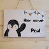 Türschild für Kinderzimmer, Kinderzimmerschild, Namensschild aus Holz personalisiert mit Name, Motiv: Pinguin Bild 4