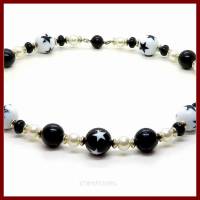 Kette "Stella Black & White " M schwarz-weiß, Sterne, Perlen, versilbert, kurz, Magnetverschluss Bild 2
