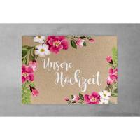 Gästebuch Hochzeit Vintage Style Kraftpapier-Look weiße Seiten Pinke Blumen Bild 1