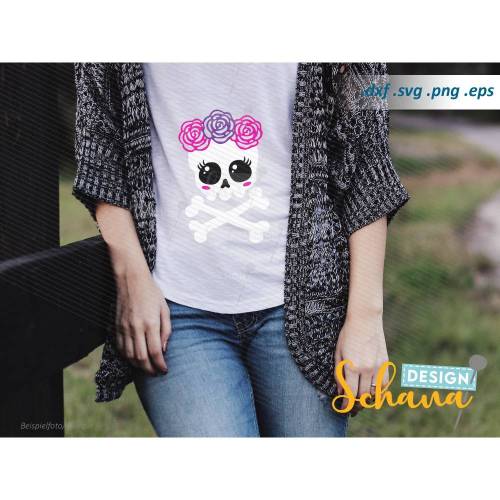 Emo Punk Totenschädel für Girls für Mädchen süßer Sugar Skull niedlich  EPS SVG DXF png -  Wandsticker - Plotter - Bügelbild Plotterdatei