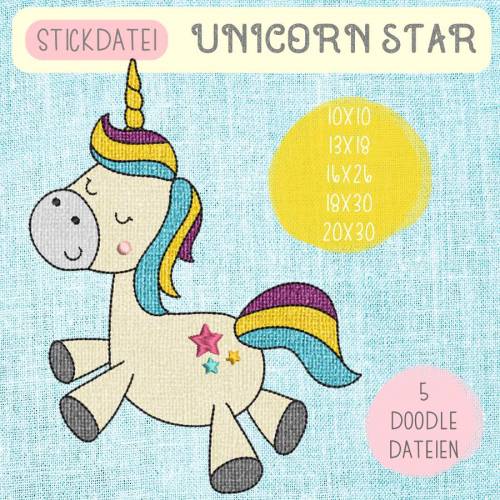 Digitale Stickdatei  "Unicorn Star Doodle" für den 10x10 - 20x30 cm (4x4 - 8x12") Stickrahmen