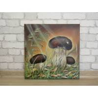 STEINPILZE - idyllisches Acrylgemälde mit Pilzen im Moos auf Leinwand 40cmx40cm Bild 1
