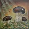 STEINPILZE - idyllisches Acrylgemälde mit Pilzen im Moos auf Leinwand 40cmx40cm Bild 2