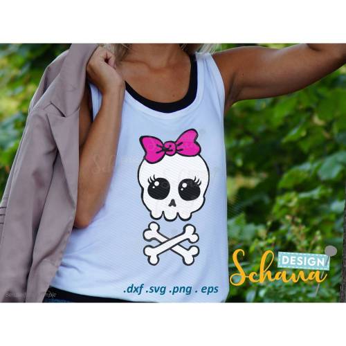 Totenkopf Datei niedliche Sugar Skulls für Mädchen Punk Gothic Emo girls  EPS SVG DXF png -  Wandsticker - Plotter - Bügelbild Plotterdatei