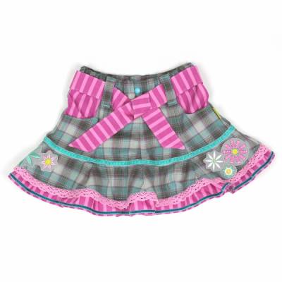 Volantrock - 98/104 Rock mint-grau-beere mit Rüsche und Stickerei, Gummizug, Gürtel