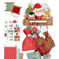 Adventskalender zum Aufhängen und selbst Befüllen Santa - Komplett mit Schnur, Papiertüten & Adventskalenderzahlen Bild 1