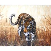 Leopard Aquarellbild handgemalt 41 x 55 cm cm in Querformat Bild 1