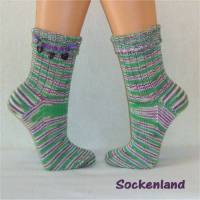 handgestrickte Socken, Strümpfe Gr. 38/39, Damensocken in grün, brombeere und weiß, Einzelpaar Bild 1