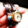 Armbanduhr, Wickeluhr, Lederuhr, echt Leder,  Vintage-Stil,  Uhr, Damenuhr, Eule Bild 2