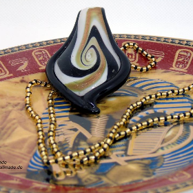 Edle Halskette, 60 cm, in schwarz-gold mit Glasanhänger, 8 cm, in schwarz, weiß und gold