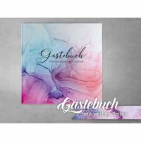 Gästebuch Hochzeit Inked Collection Lilly&Salmon mit weißen Seiten marmoriert bunt Pink Lachs Blau Bild 1