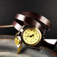 Armbanduhr, Wickeluhr, Lederuhr, echt Leder,  Vintage-Stil Bild 2