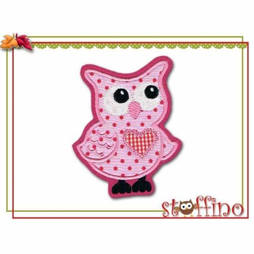 Aufbügelbare Applikation Eule rosa/pink Punkte