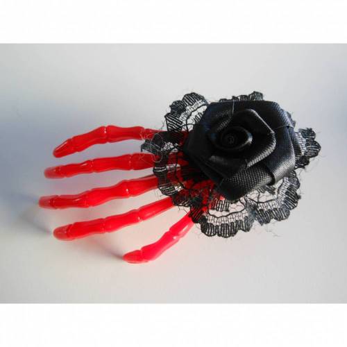 Schwarze Rose  Skeletthand Haarklammer gothic 
