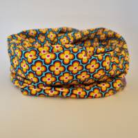 Beanie-Loop - gleichzeitig Mütze und Loop - für Damen, genäht aus Jersey in gelb-türkis, von he-ART by helen hesse Bild 7