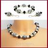 Schmuckset "Zebra Ball" Kette, Armband und Ohrringe, schwarz-weiß/pearl, versilbert, Magnetverschluss Bild 1