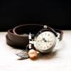 Armbanduhr,Wickeluhr,Schnallenverschluss, echt Leder, Zuchtperle Bild 3