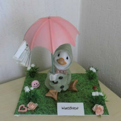 Geldgeschenk Gutschein Ente mit Schirm für einen Geldregen Geschenkidee