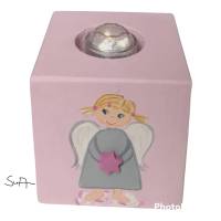 Teelichthalter/Kerzenwürfel/Teelichtwürfel aus Holz Schutzengel rosa Bild 4