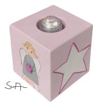 Teelichthalter/Kerzenwürfel/Teelichtwürfel aus Holz Schutzengel rosa Bild 5