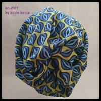 Beanie-Loop - gleichzeitig Mütze und Loop - für Damen, genäht aus Jersey in senf-blau, von he-ART by helen hesse Bild 4