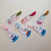 6 niedliche Geschenkanhänger für Kinder, zweilagig, Set Regenschirm/ Schiff Bild 1