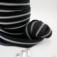 1m endlos Reißverschluss inkl. 3 Zippern - breit metallisiert schwarz - Silber Bild 2