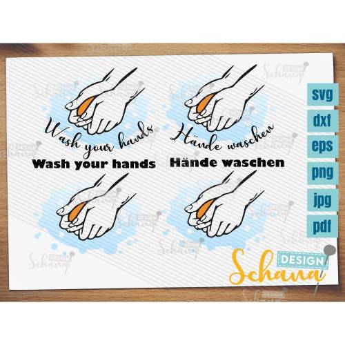 Plotterdatei Hände waschen Corona svg dxf png jpg pdf eps Plotterdatei audrucken Digistamp paper pandemie Maske Bügelbild Hinweis Hygiene