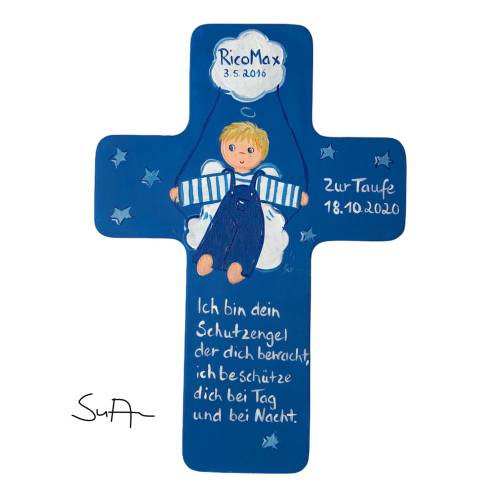 Schutzengelkreuz für Jungs Taufkreuz, Kinderkreuz Geschenk zur Taufe / Geburt