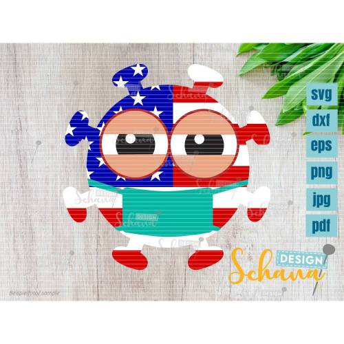 Plotterdatei Virus Corona USA Flagge svg dxf png jpg pdf eps Plotterdatei audrucken Digistamp paper pandemie Maske Bügelbild Tshirt svg