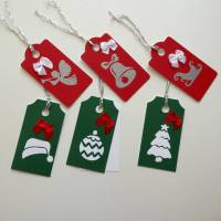 6 schöne Geschenkanhänger für Weihnachten, zweilagig, Set rot/grün Bild 1