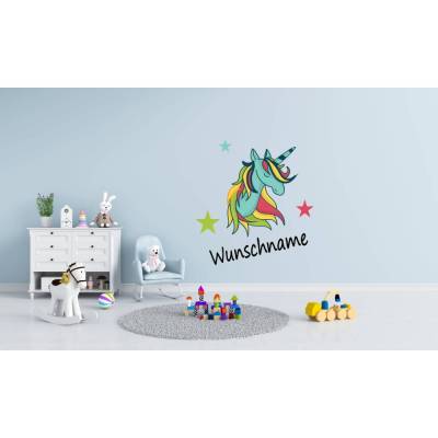 Liebevolles Wandtattoo Einhorn für das Kinderzimmer, Spielzimmer,konturgeschnitten in 6 Größen ab 20 cm B x 20 cm H
