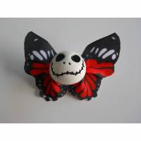 Brosche Skull  Schmetterling  Stoff Totenkopf rot schwarz weiss Bild 1
