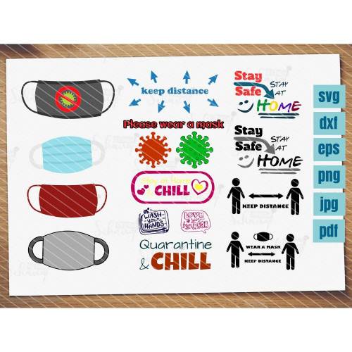 Corona Pandemie Covid19 Quarantäne 2020 Masken Virus Set Plotterdatei Corona Virus Set svg dxf png jpg pdf Plotterdatei audrucken Digistamp