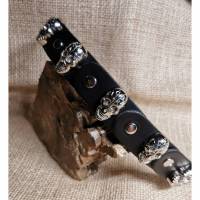 LEDER Armband, Formteile, schwarz, Zierapplikation, Totenöpfe, (Tot4) Bild 1