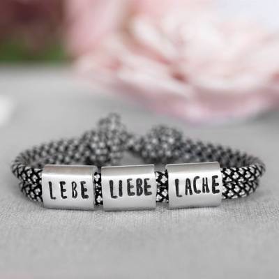 Armband personalisiert mit Gravur handgestempelt zur Kommunion, Geburtstag, Schulanfang, Konfirmation, Lebe Liebe Lache, Herrenarmband, Namensarmband