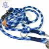 Leine Halsband Set verstellbar dunkelblau blau weiß, mit Leder und Schnalle Bild 2