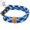 Leine Halsband Set verstellbar dunkelblau blau weiß, mit Leder und Schnalle Bild 5