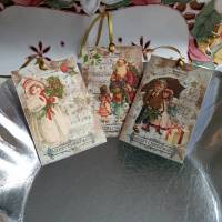 6 schöne Geschenkanhänger für Weihnachten, zweilagig, Set goldener Sternenregen glatt Bild 1