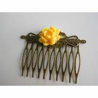 Bronze Haarkamm mit Blüte  Vintage Renaissance gelb Bild 1