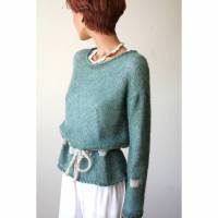 Gestrickter Damen-Pullover aus Alpaka in Blaugrün, Langarm-Pulli in Petrol Bild 1