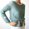Gestrickter Damen-Pullover aus Alpaka in Blaugrün, Langarm-Pulli in Petrol, Größe M Bild 3