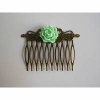 Bronze Haarkamm mit Blüte  Vintage Renaissance grün Bild 1