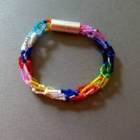Armband, Häkelarmband farbenfroh, bunt, Länge 19 cm, Armband aus Glasperlen gehäkelt, Perlenarmband, Glasperlenarmband, Magnetverschluss, Schmuck Bild 1