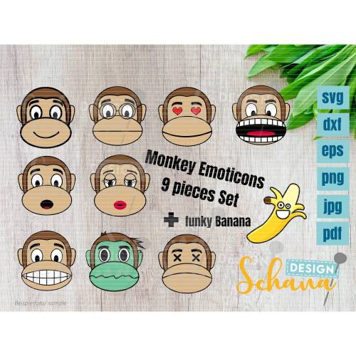 Plotterdatei Äffchen Affen Emoji SVG DXF PNG neu: eps pdf jpg Emoticon Plotterdatei Digistamp Sublimation Affe Tier niedlich dxf lasercut