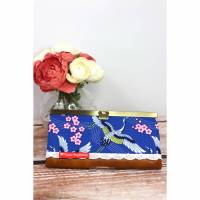 Portemonnaie blau mit Kranichen, Kirschblüten und Lederimitat Bild 1
