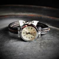 Armbanduhr, Lederuhr, Uhr, Damenuhr,  silberfarben, Leder, Länge wählbar Bild 1